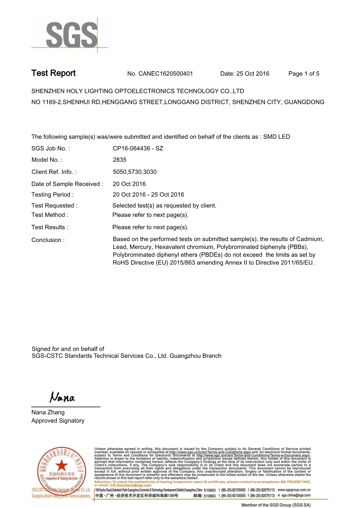 SGS report of smd led